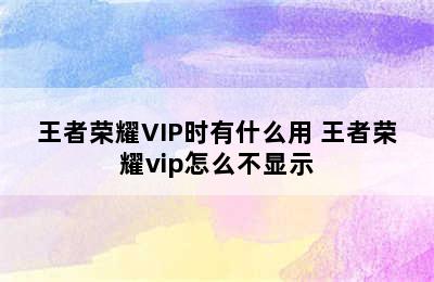 王者荣耀VIP时有什么用 王者荣耀vip怎么不显示